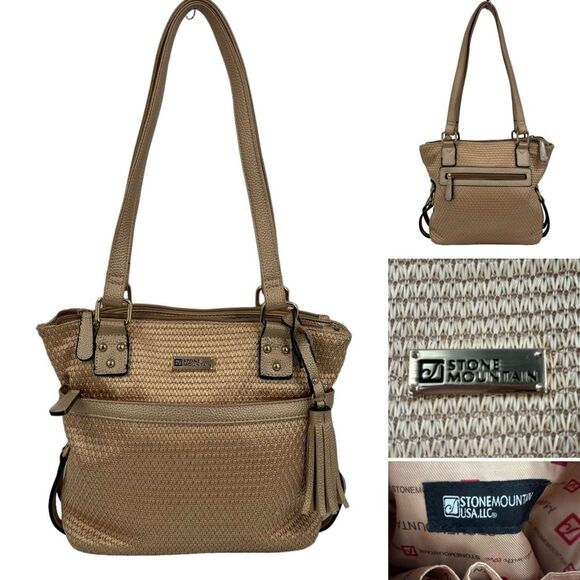 Stone Mountain Metallic Gold Straw Shoulder Bag NWOT - Picture 1 of 12